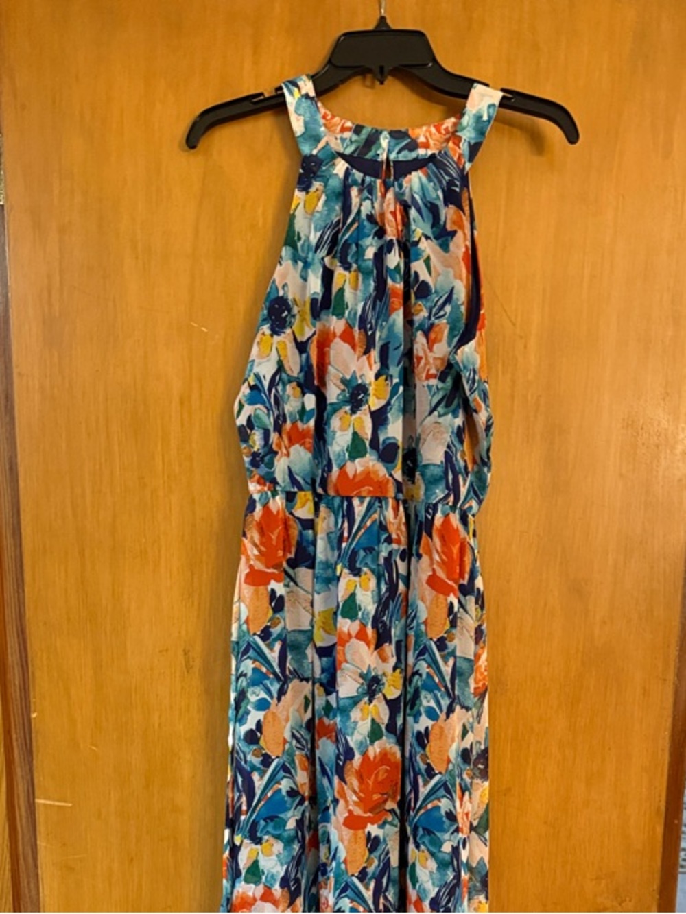 Floral Halter Dress in Blue and Orange